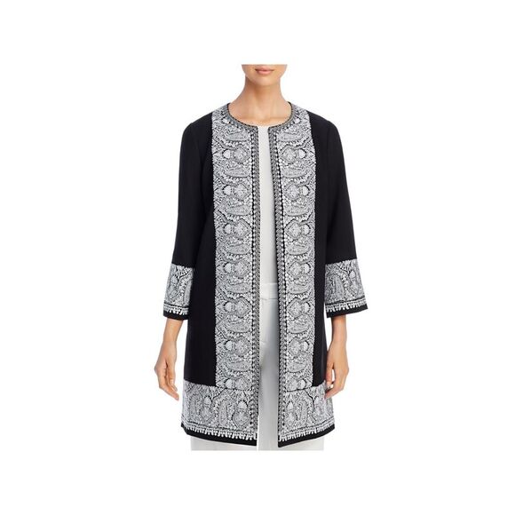 KOBI HALPERIN Jackets & Blazers - KOBI HALPERIN Womens Black Embroidered Hook And Eye Closure Winter Jacket Coat S